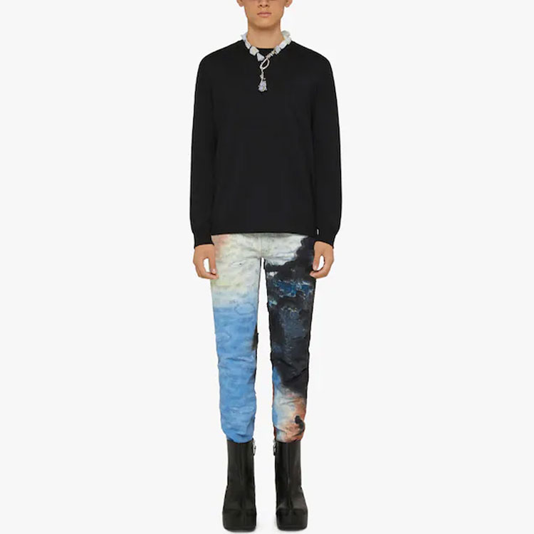 Lookbook ジバンシィ SS22 ブルー タイダイ ダメージ ストレートレッグ ジーンズ メンズ BM50ST5Y2J-461