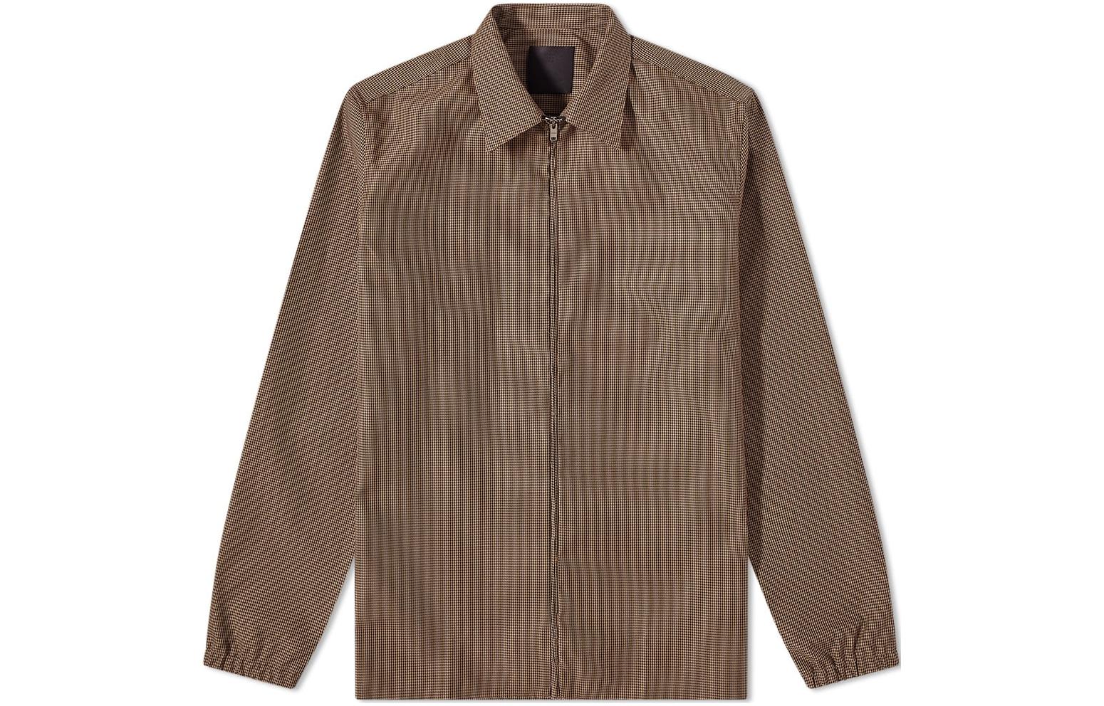Givenchy SS22 Brown Checkered Zip-Up Collared Shirt Jacket for Men BM60SN147E-234