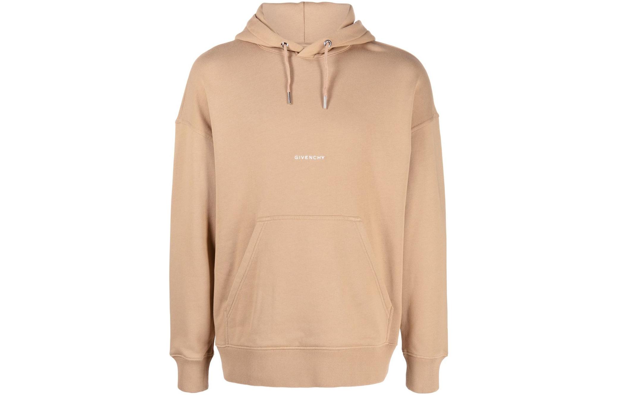 Givenchy SS22 Brown Pullover Hoodie with Solid Logo Print for Men BMJ0GJ3Y78-280