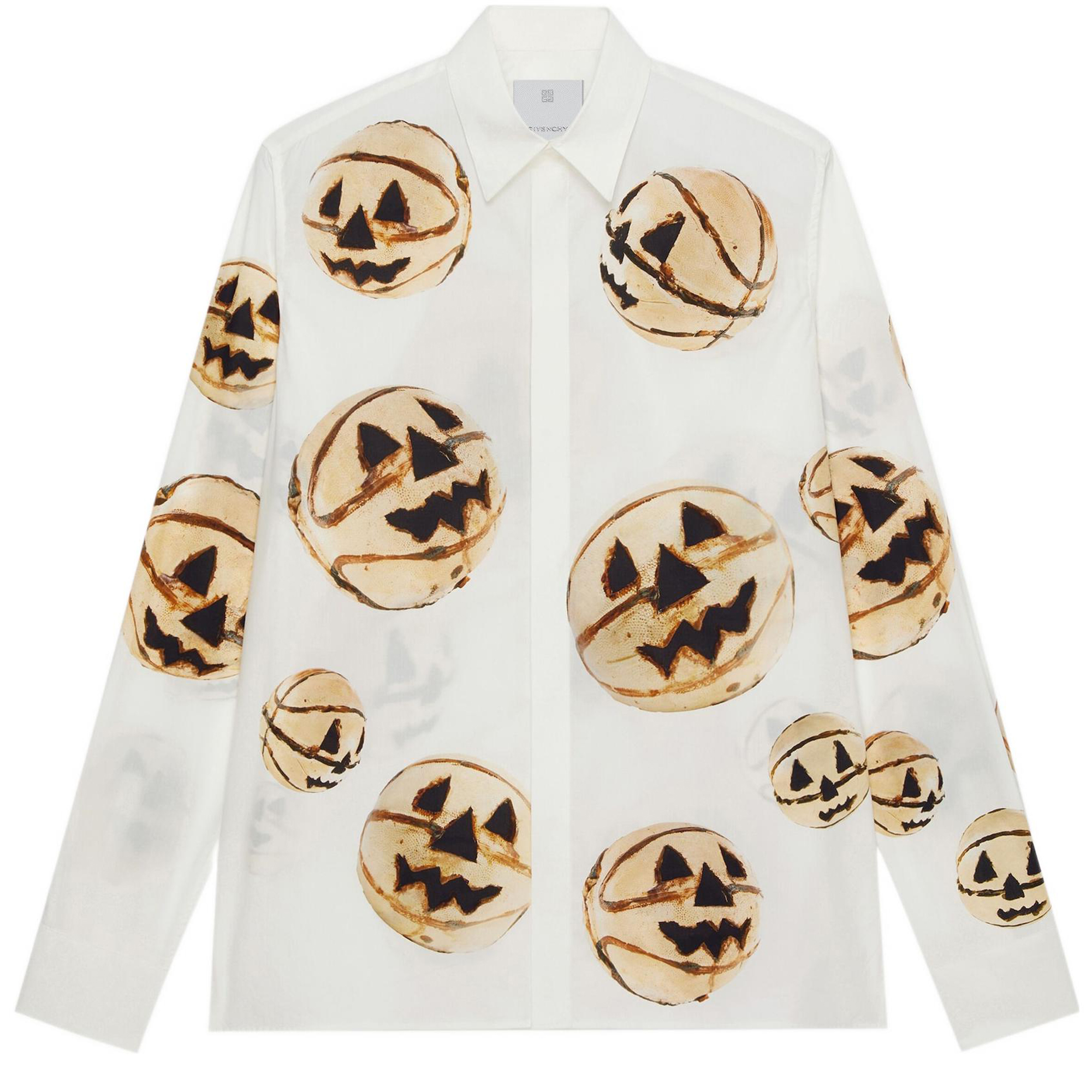 Givenchy SS22 Ceramic Pumpkin Print Long Sleeve Shirt White BM60SE149P-111