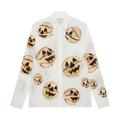 Givenchy SS22 Ceramic Pumpkin Print Long Sleeve Shirt White BM60SE149P-111
