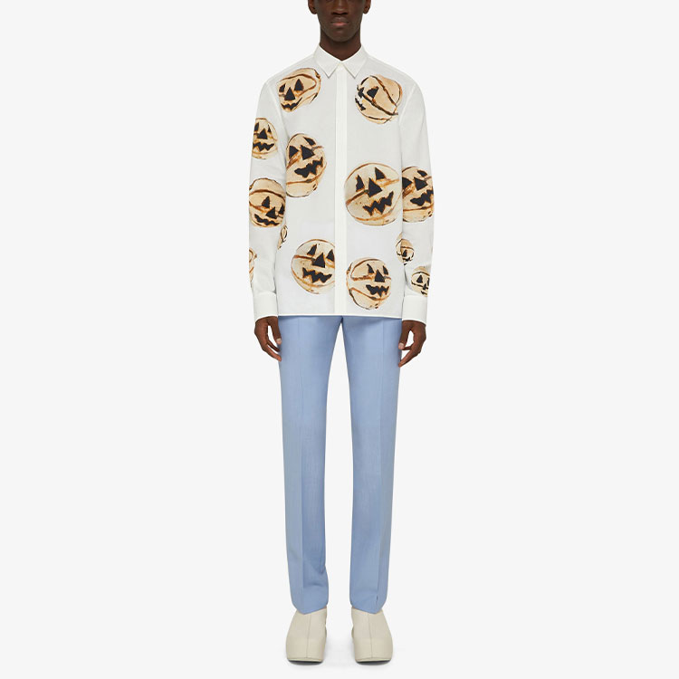 Lookbook Givenchy Kemeja Lengan Panjang Cetak Pumpkin Putih SS22 BM60SE149P-111