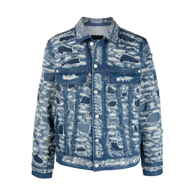 GIVENCHY SS22 Distressed Denim Jacket Blue Fashion BM00Q650QC-420