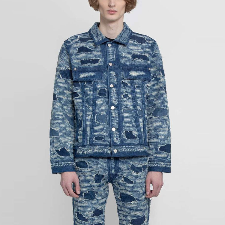 Lookbook 지방시 SS22 디스트레스 데님 자켓 블루 패션 BM00Q650QC-420