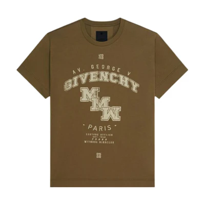 Givenchy SS22 Logo Print Olive Green Crewneck T-Shirt for Men. BM71993Y6B-306