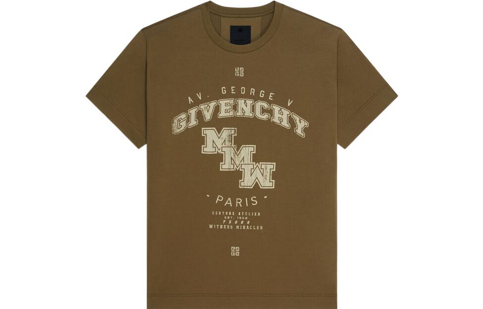 Givenchy SS22 Logo Print Olive Green Crewneck T-Shirt for Men. BM71993Y6B-306 圖 2