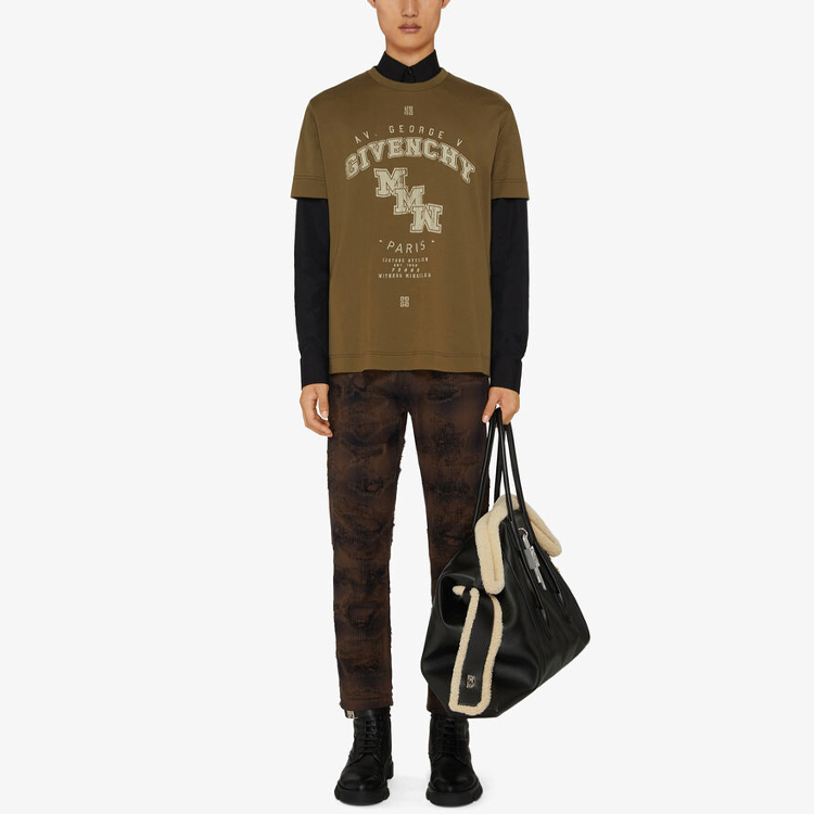 Givenchy SS22 Logo Print Olive Green Crewneck T-Shirt for Men. BM71993Y6B-306 圖 3