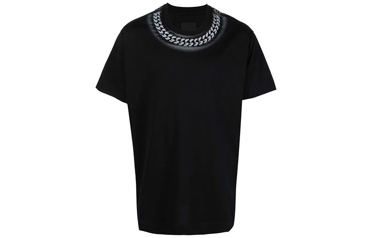 Givenchy SS22 Necklace Graphic Black Short Sleeve T-Shirt for Men. BM718N3Y6B-001
