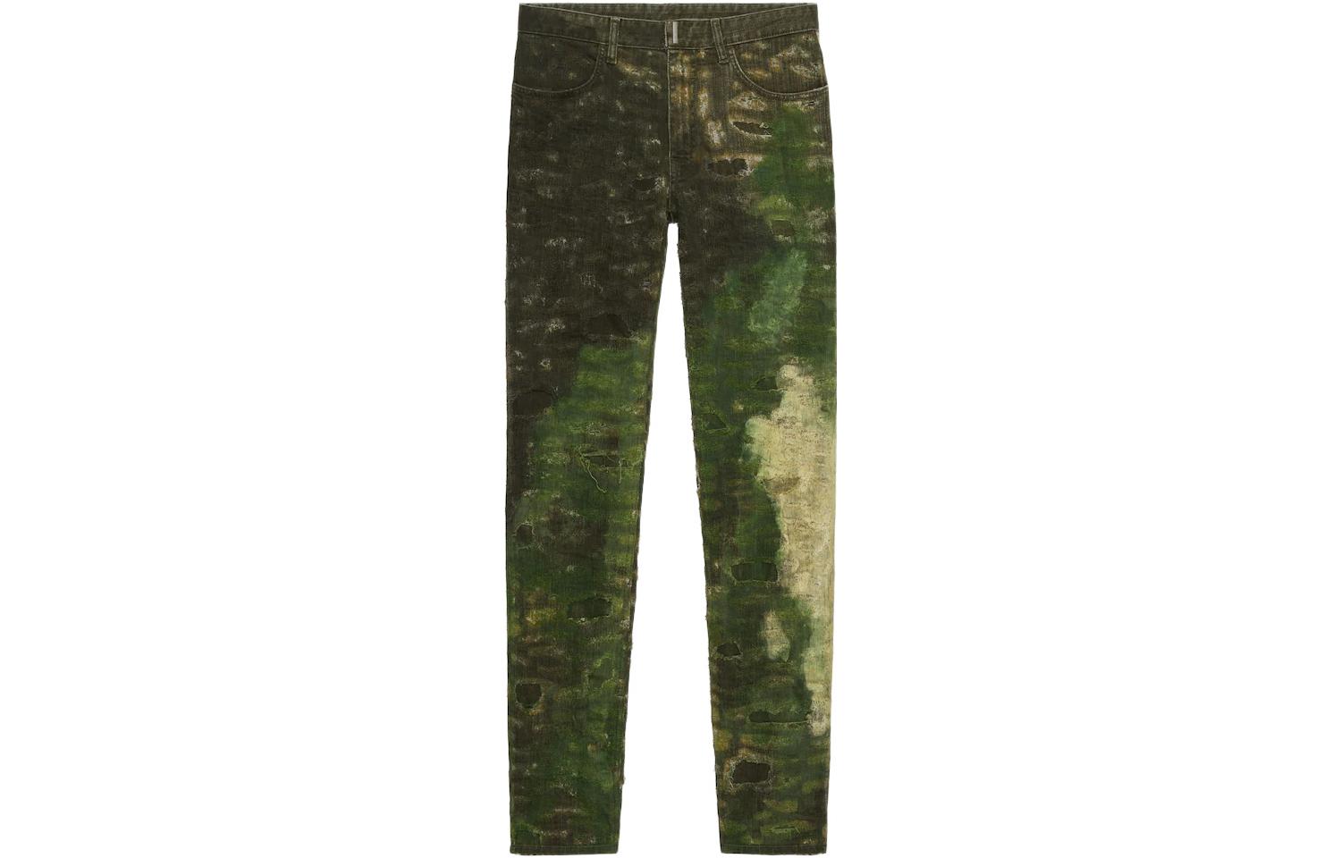 GIVENCHY SS22 Painted Distressed Casual Denim Jeans  Yellow Green BM50ST5Y2H-990