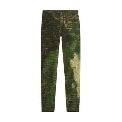 GIVENCHY SS22 Painted Distressed Casual Denim Jeans Yellow Green BM50ST5Y2H-990