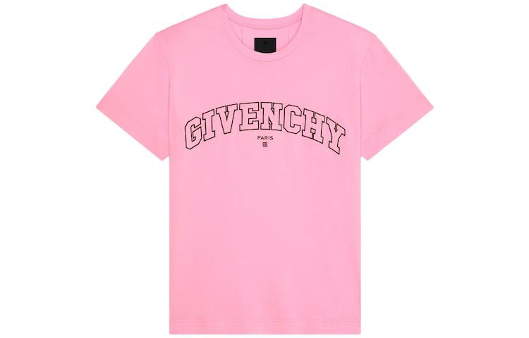 Givenchy SS22 Pink Embroidered Letter Crewneck Short Sleeve T-Shirt Men. BM71CW3Y6B-656