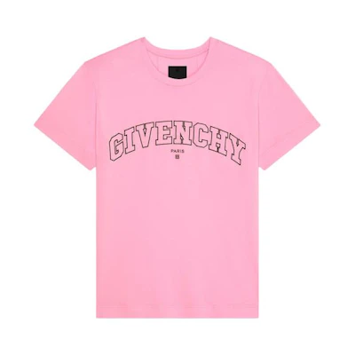 Givenchy SS22 Pink Embroidered Letter Crewneck Short Sleeve T-Shirt Men. BM71CW3Y6B-656