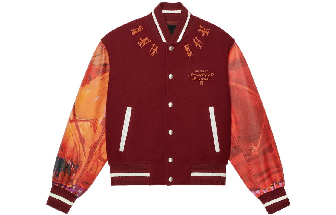 Givenchy SS22 Red Zipped Long-Sleeve Patchwork Bomber Jacket Men BM00WS6Y12-636