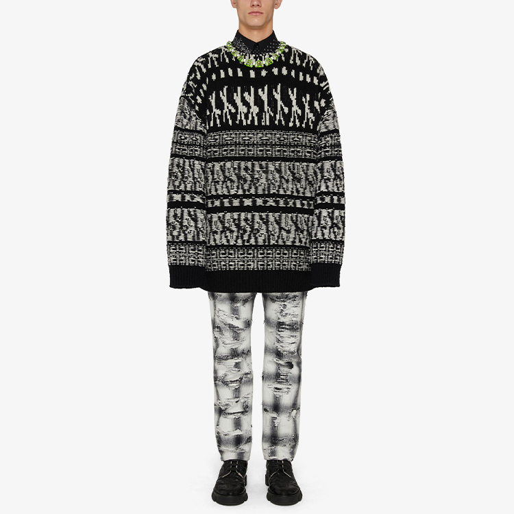 Lookbook GIVENCHY SS22 Sweater Lengan Panjang Pola Garis Multi-Warna. BM90HJ4Y9S-004