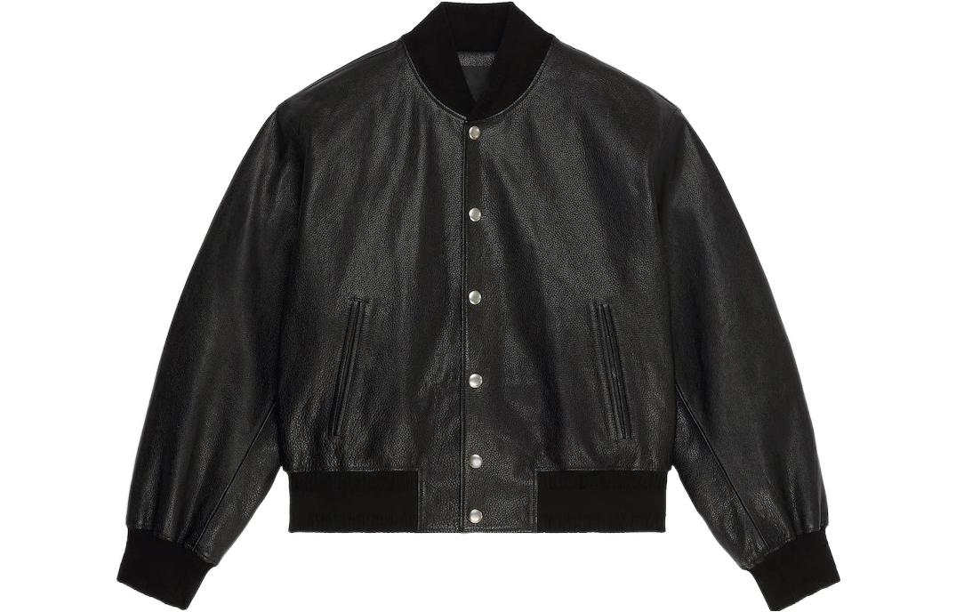 Givenchy SS22 Textured Leather Bomber Jacket with Logo Patch BM00V0611V-004