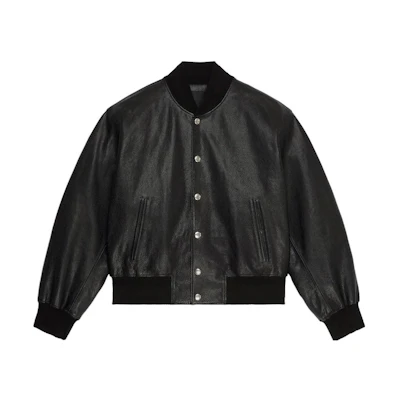 Givenchy SS22 Textured Leather Bomber Jacket with Logo Patch BM00V0611V-004