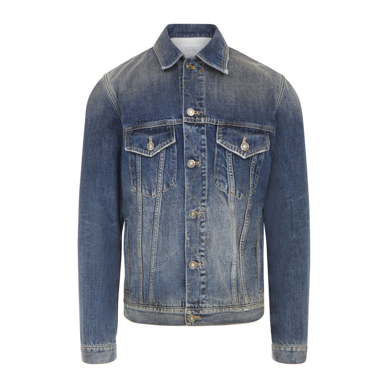 Givenchy SS22 Washed Distressed Logo Print Button-Up Jacket Blue Menswear Long Sleeve BM00CY50CN-420