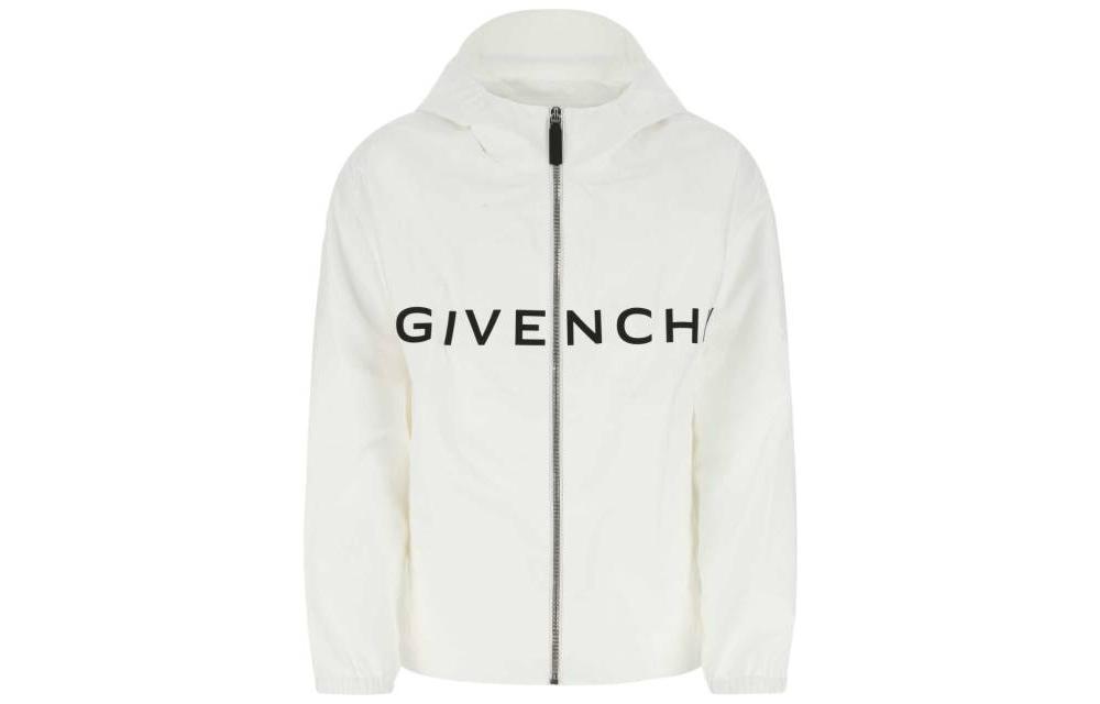 Givenchy SS22 White Hoodie Jacket with Front Logo Print BM00WN147N-100
