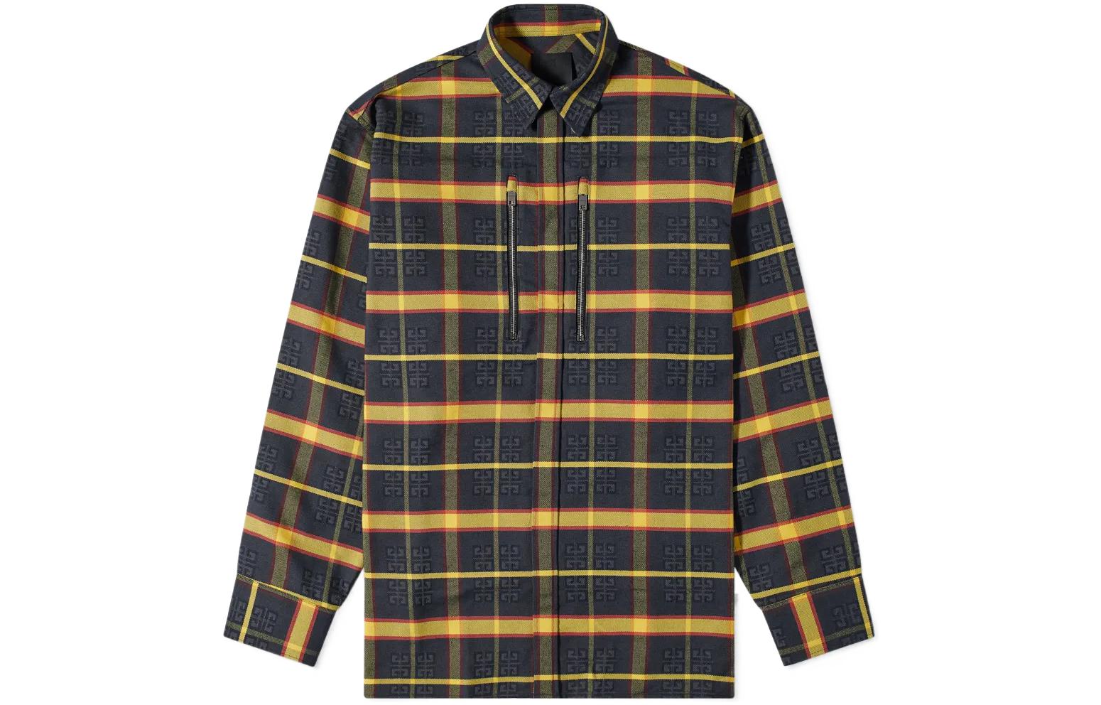 Givenchy SS22 Yellow Black Plaid Long Sleeve Shirt for Men. BM60SA141D-003