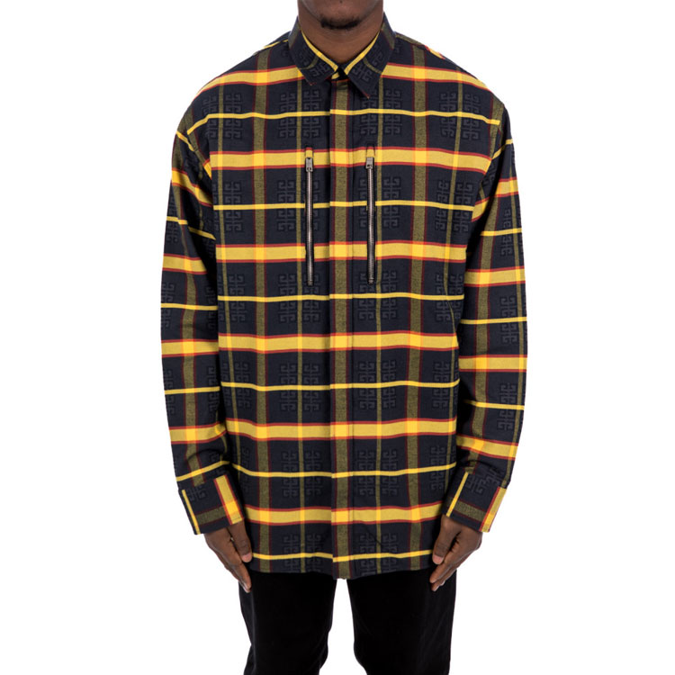 Lookbook Givenchy Kemeja Kotak-Kotak Kuning Hitam Lengan Panjang Pria SS22. BM60SA141D-003