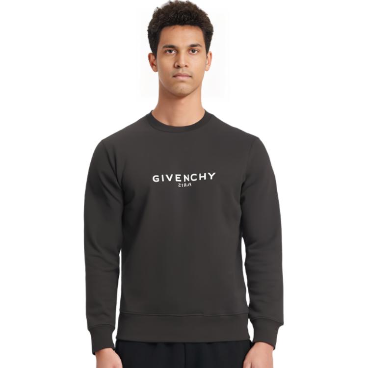 Cheap GIVENCHY SS23 黑色圓領印花字母標誌長袖上衣 BMJ0HA3Y8N-001