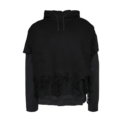 GIVENCHY SS23 Black Distressed Solid Color Hoodie. BM90ME4YDY-011