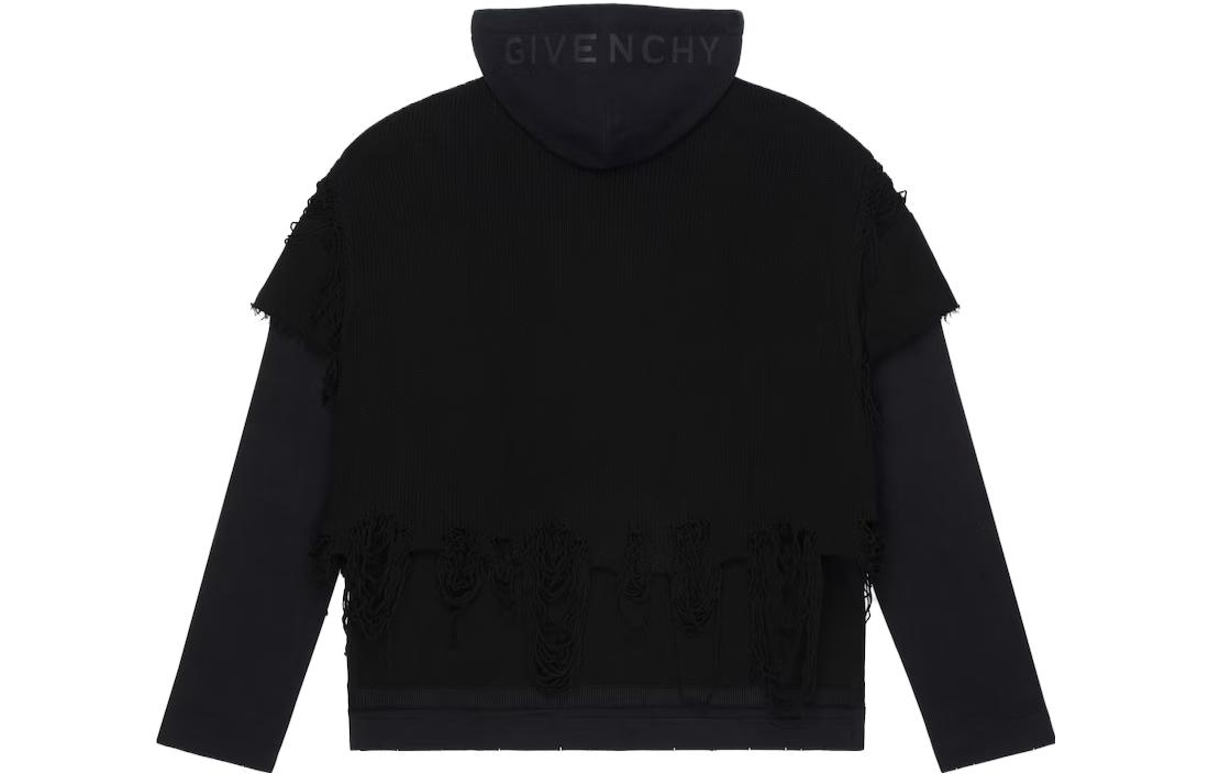 GIVENCHY SS23  Black Distressed Solid Color Hoodie. BM90ME4YDY-011 圖 3