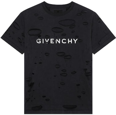 Givenchy SS23 Black Distressed Tee with Letter Logo Print. BM71G13Y9W-011 Buy Givenchy SS23 Black Distressed Tee with Letter Logo Print. BM71G13Y9W-011