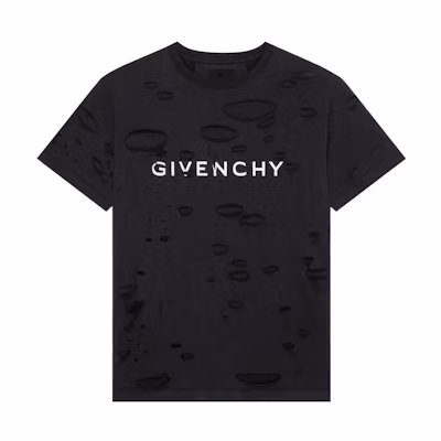Givenchy SS23 Black Distressed Tee with Letter Logo Print. BM71G13Y9W-011