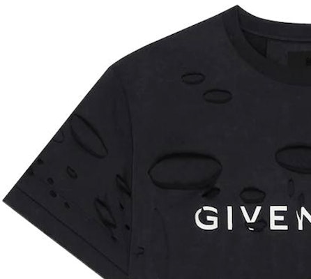 Givenchy SS23 Black Distressed Tee with Letter Logo Print. BM71G13Y9W-011 Sizing Givenchy SS23 Black Distressed Tee with Letter Logo Print. BM71G13Y9W-011