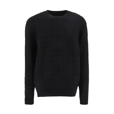 Givenchy SS23 Black Knitted Pullover Sweater with Logo Jacquard Design. BM90JM4YB1-001