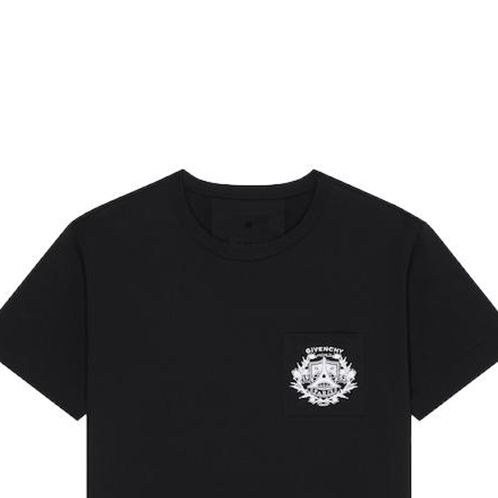 Sizing Givenchy SS23 Kaos Crewneck Hitam dengan Logo Grafis. BM71G23YAB-001