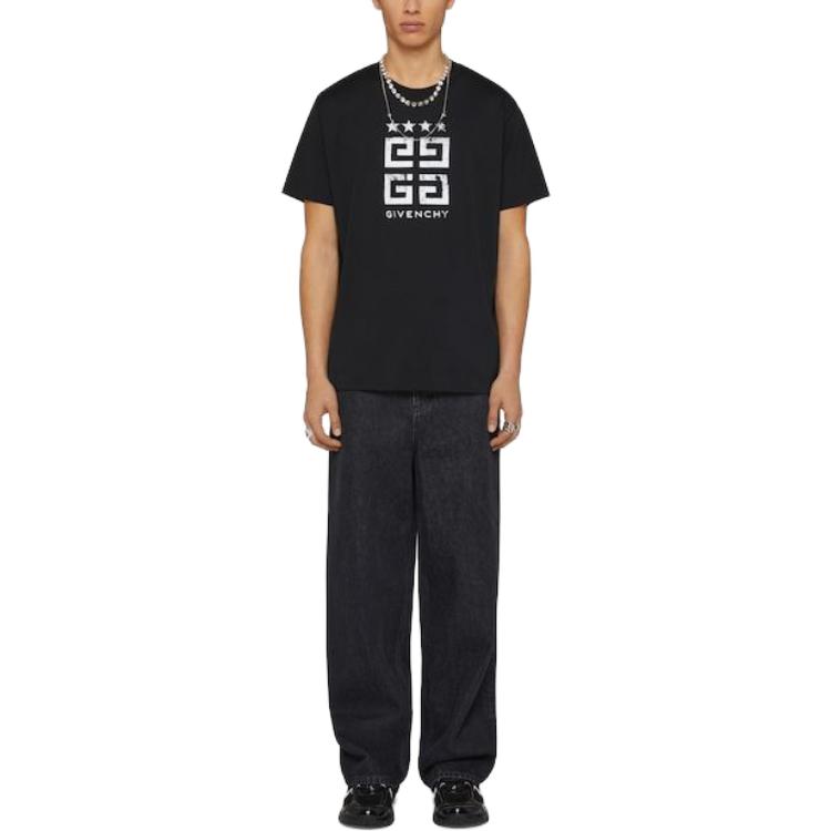 Shop ジバンシィ SS23 ブラック ロゴプリント クルーネック Tシャツ BM716G3YEL-001