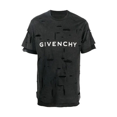 Givenchy SS23 Black Logo Print Distressed Crewneck T-Shirt. BM71GL3Y9W-011