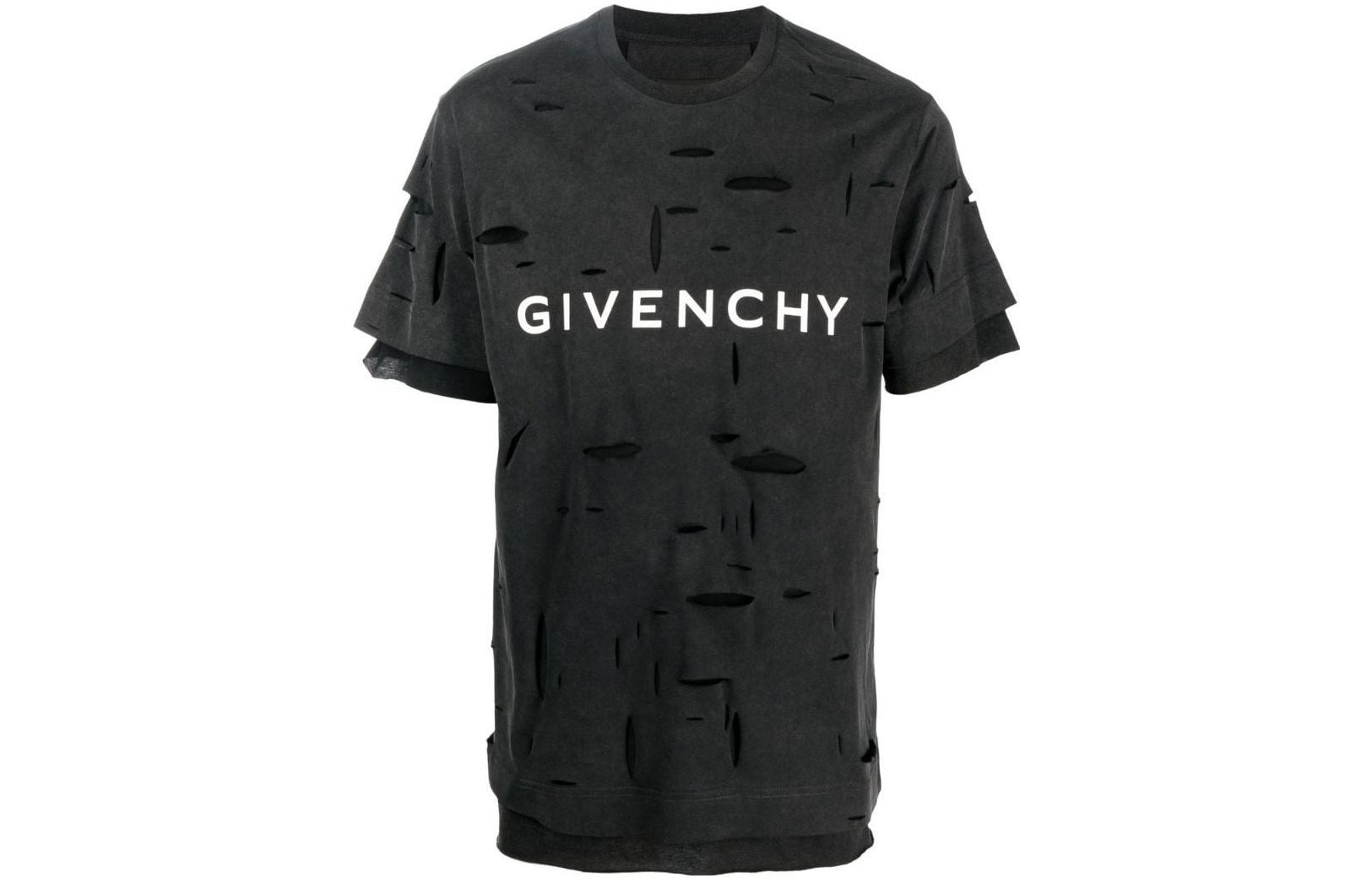 Order Givenchy SS23 Kemeja-T Crewneck Hitam Logo Cetakan Distressed. BM71GL3Y9W-011