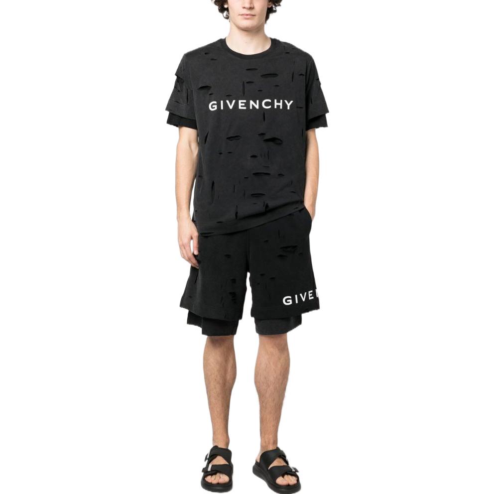 Lookbook Givenchy SS23 Kemeja-T Crewneck Hitam Logo Cetakan Distressed. BM71GL3Y9W-011