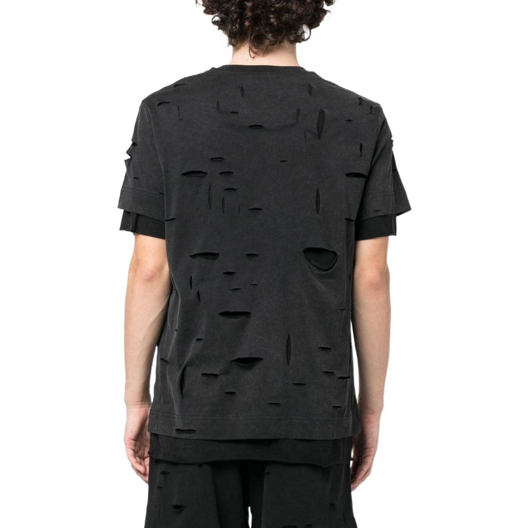 Shop Givenchy SS23 Kemeja-T Crewneck Hitam Logo Cetakan Distressed. BM71GL3Y9W-011