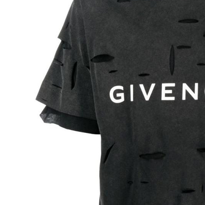 Sizing Givenchy SS23 Kemeja-T Crewneck Hitam Logo Cetakan Distressed. BM71GL3Y9W-011