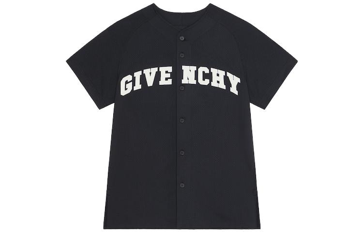 Order Givenchy SS23 Kemeja Hitam Logo Cetak Lengan Pendek. BM60WV3YCS001