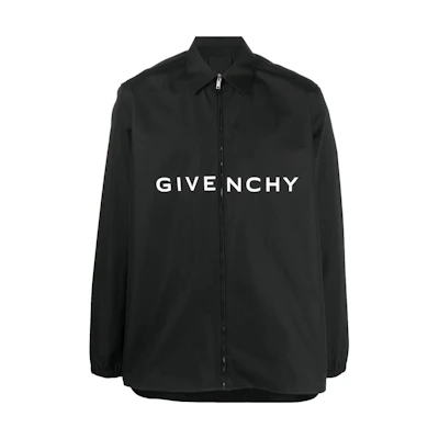 GIVENCHY SS23 Black Zipper Long Sleeve Shirt with Logo Print. BM60TL1YC8-001