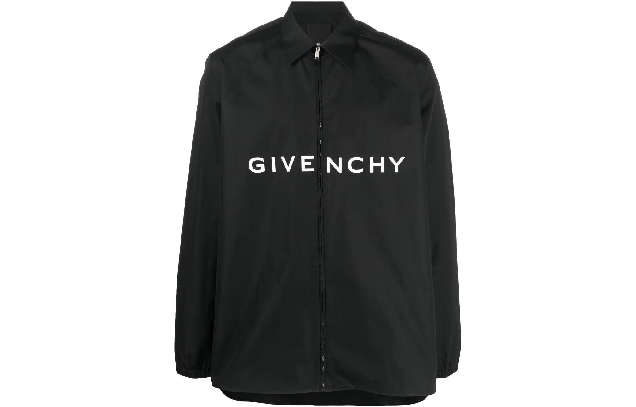 Order GIVENCHY SS23 Kemeja Lengan Panjang Hitam dengan Resleting dan Cetak Logo. BM60TL1YC8-001