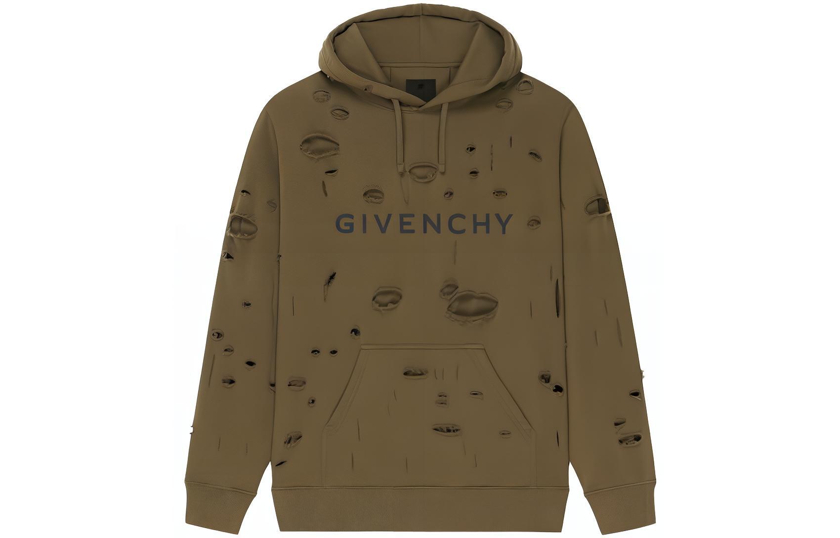 GIVENCHY SS23  Brown Letter Print Distressed Hoodie. BMJ0KF3Y8Y305
