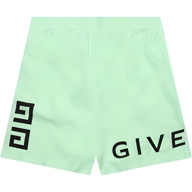 GIVENCHY SS23  Green Logo Print Elastic Waist Straight Casual Shorts BMA00N1453-326