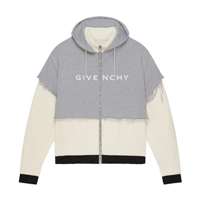 GIVENCHY SS23 Grey Letter Print Straight-Cut Hoodie. BM90MF4YDZ-156