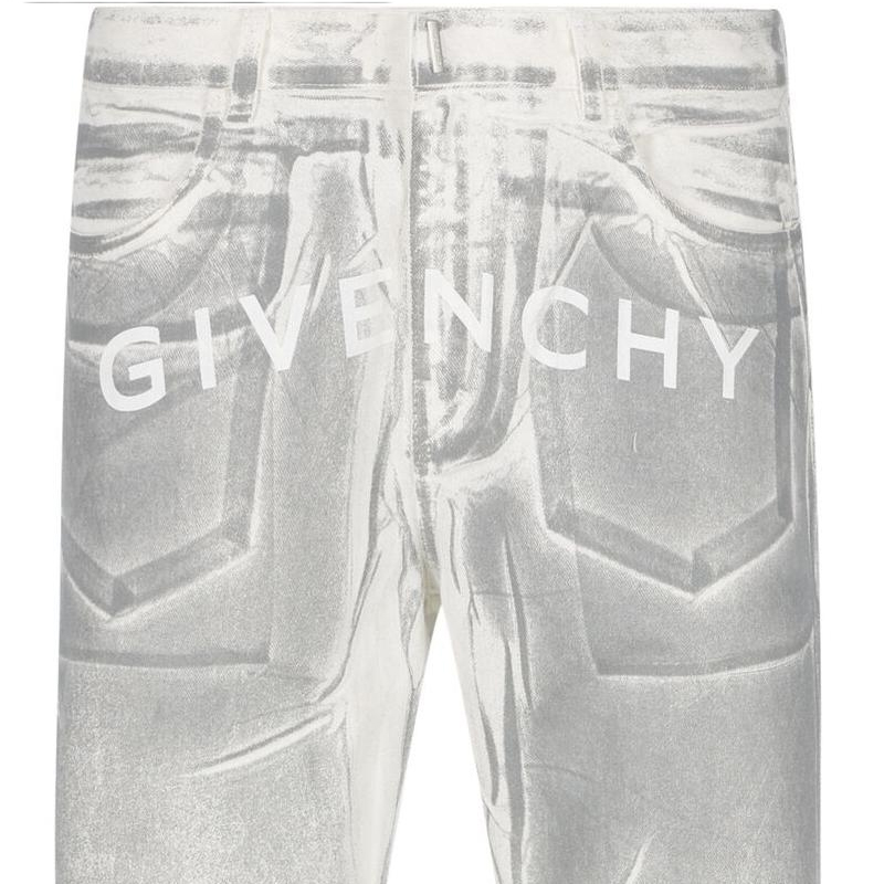 Details for GIVENCHY SS23 Jeans Abu-Abu Straight-Leg dengan Logo Print. BM50UY5Y50100