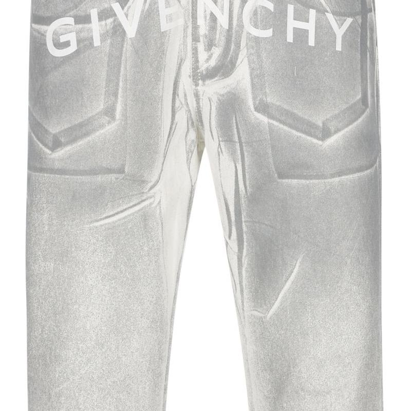 Sizing GIVENCHY SS23 Jeans Abu-Abu Straight-Leg dengan Logo Print. BM50UY5Y50100