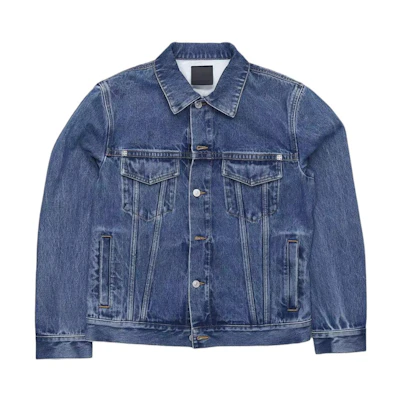 GIVENCHY SS23 Indigo Denim Jacket with Logo Studs and Single-Breasted Design. BM012C5Y4V-415