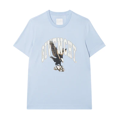 Givenchy SS23 Light Blue Animal Letter Print Crew Neck T-Shirt. BM716G3YE5-452
