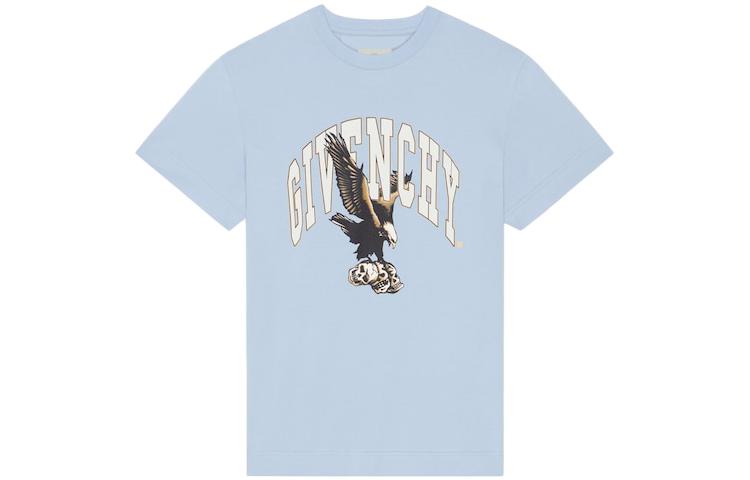 Order 지방시 SS23 라이트 블루 애니멀 레터 프린트 크루넥 티셔츠. BM716G3YE5-452