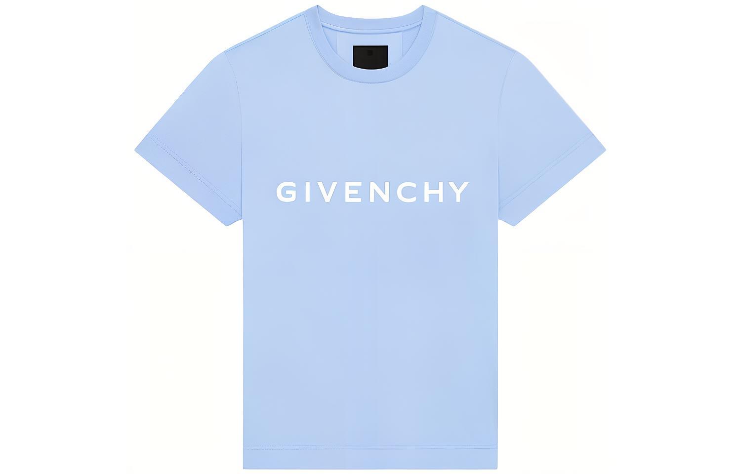 GIVENCHY SS23  Light Blue Letter Logo Printed Short Sleeve T-Shirt BM716G3YAC452